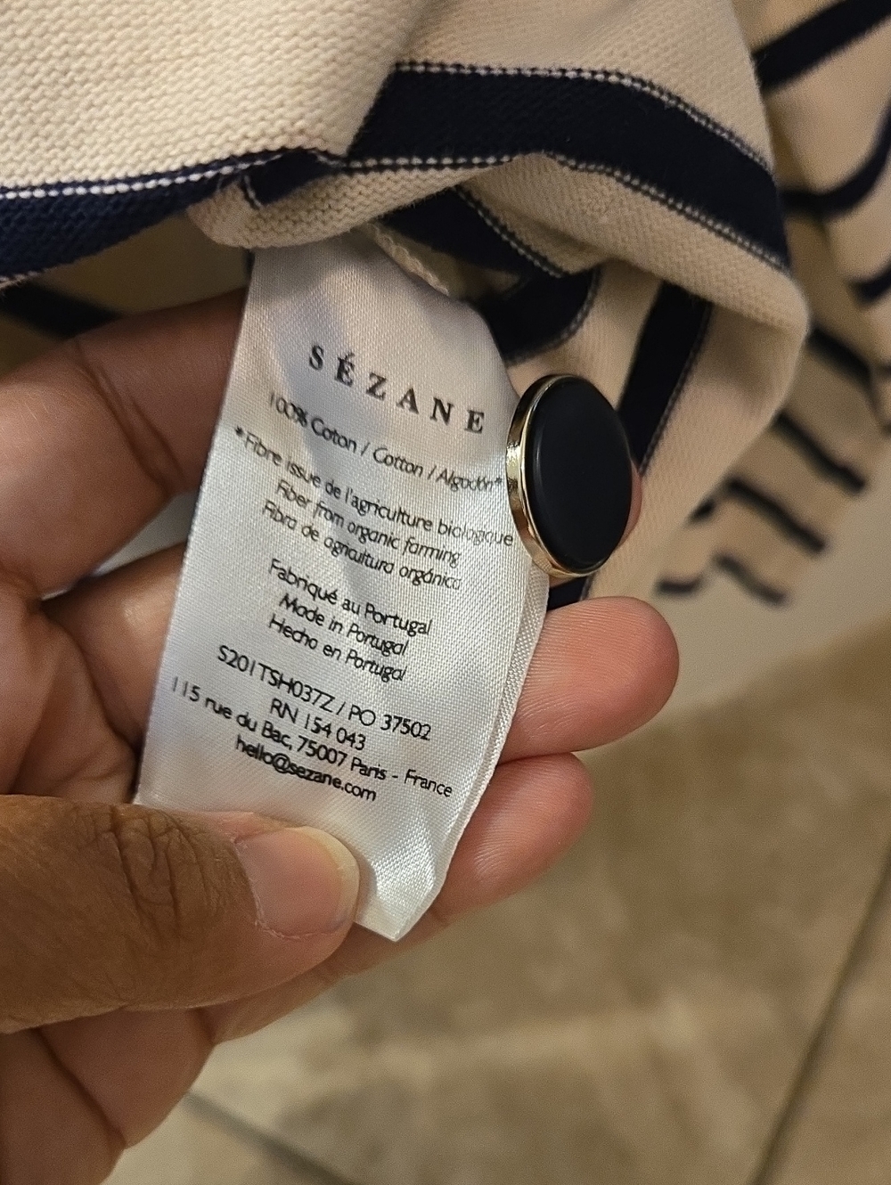 Sezane Colette Marinière Ecru / Navy - Size XL NWT - Picture 5 of 5